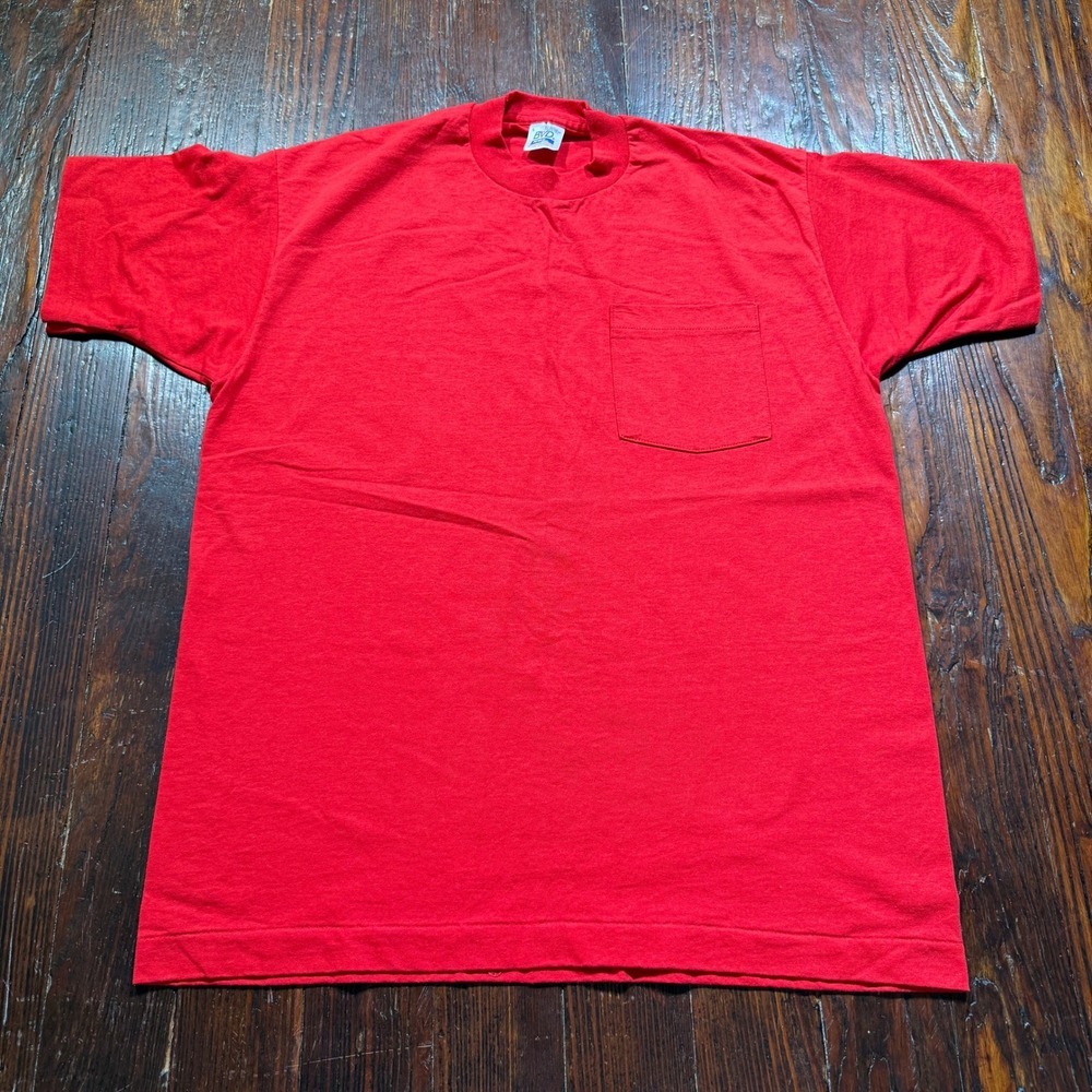 Vintage BVD Pocket T Shirt Mens L Red Single Stitch Made in USA Blank 90s